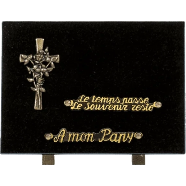 Plaque funéraire granit Roses Croix 25x18cm (moyen)