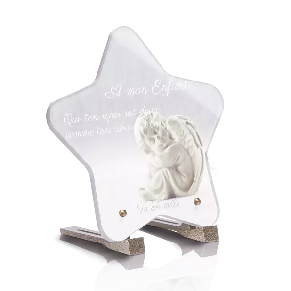 Plaque Funéraire Personnalisable Motif Ailes D'Ange - Rectangle 20x6,5 Cm - Gravure Laser 1 à 3 Lignes, Adhésif 3M Ou Perçage