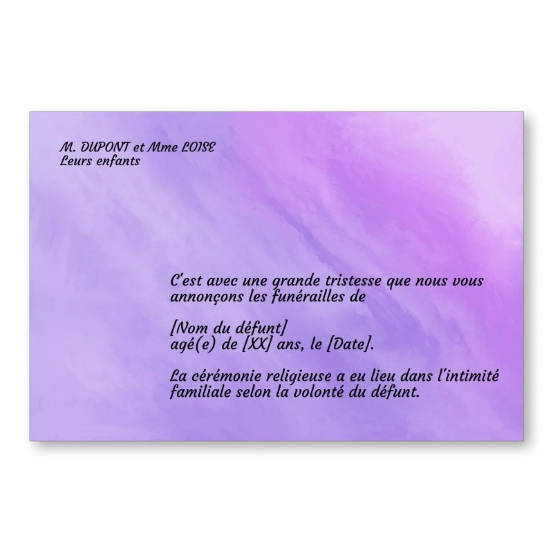 Faire part de Décès Violet Faire part de Décès Violet