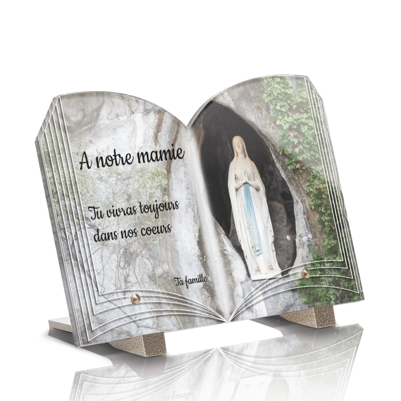 Plaque Funéraire Livre Notre Dame de Lourdes