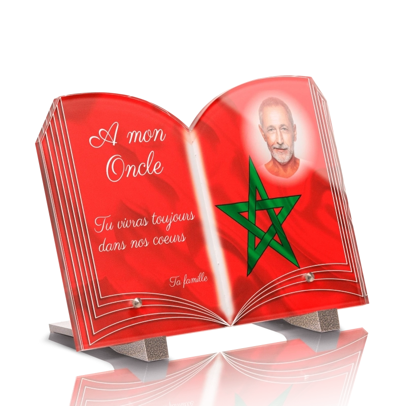 Plaque Funéraire Livre Drapeau Maroc