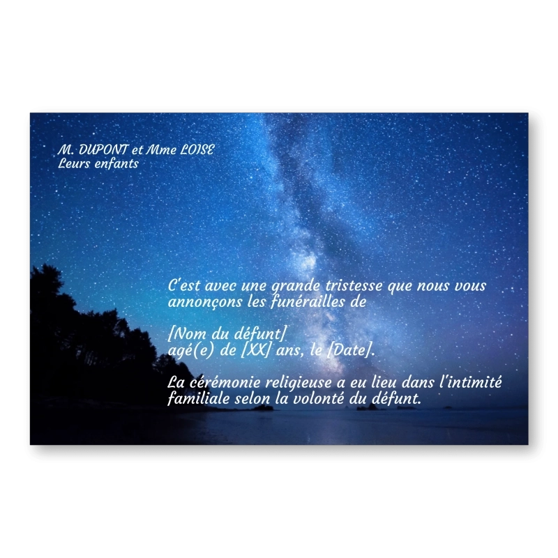 Faire Part de Décès Nuit Etoilée Faire Part de Décès Nuit Etoilée