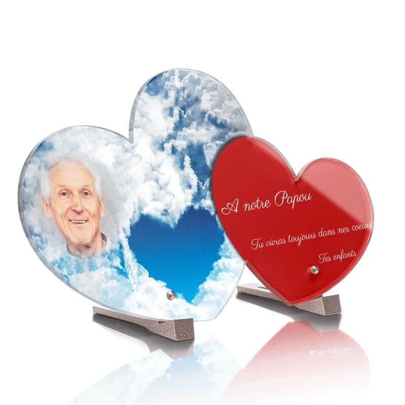 Plaque Funéraire Double Coeur Nuages Plaque Funéraire Double Coeur Nuages