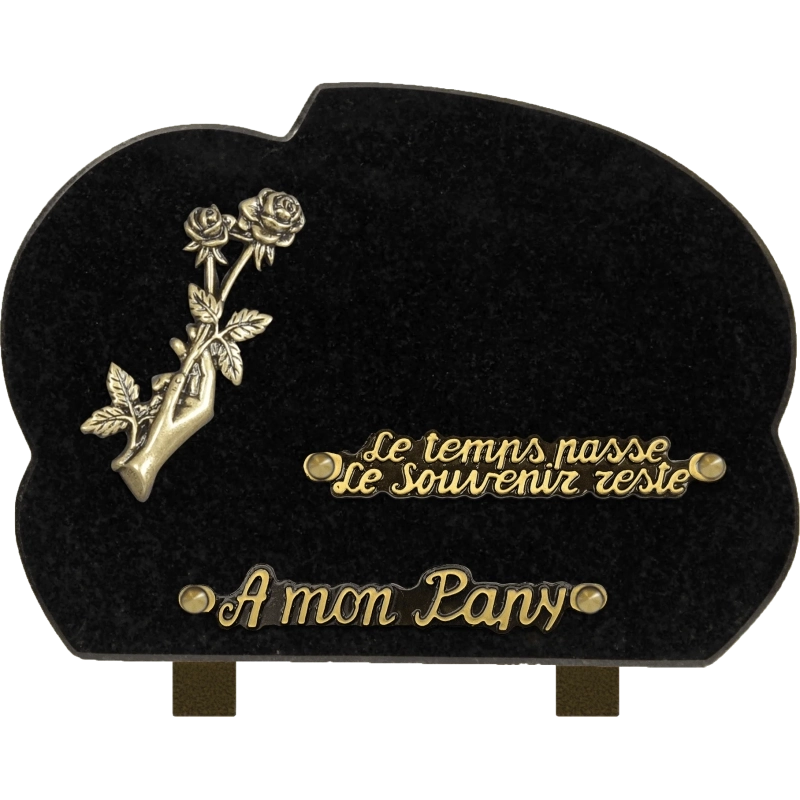 Plaque funéraire granit Forme Main Roses 25x18cm (moyen)