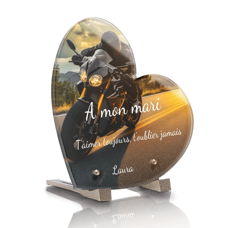 Plaque Funéraire Coeur Moto Motard