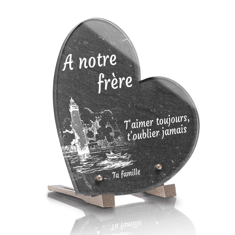 Plaque Funéraire Coeur Phare Barque Monochrome