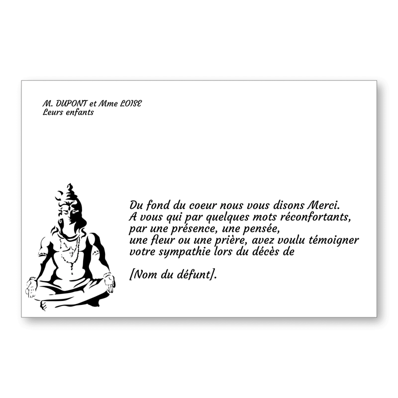 Carte de Remerciement Décès Religion Hindouisme Shiva