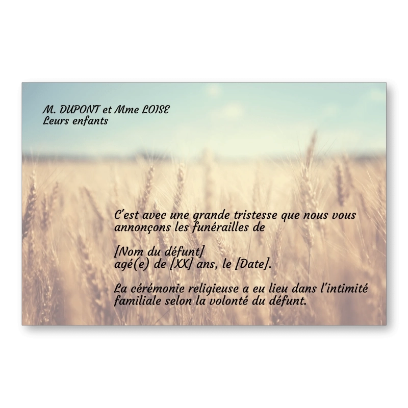 Faire Part de Décès Blé Faire Part de Décès Blé