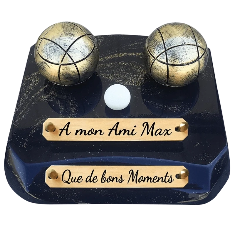 Plaque Funéraire Boules de Pétanque Pailleté or en Granit Acrylate