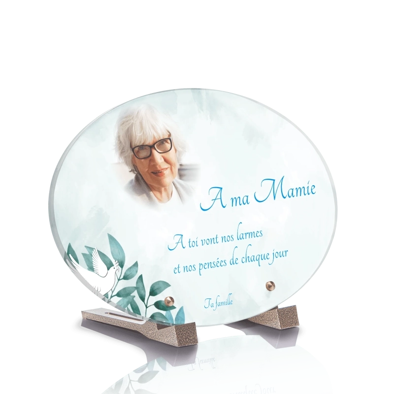 Plaque Funéraire Ovale Colombe feuille Plaque Funéraire Ovale Colombe feuille