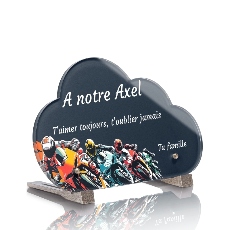 Plaque Funéraire Nuage Moto Circuit Piste