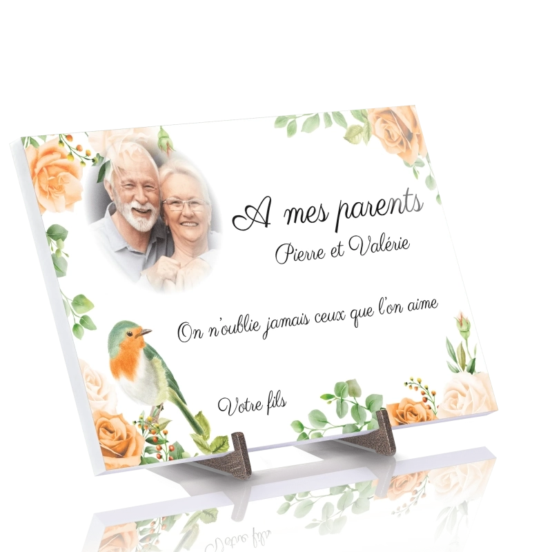 Plaque Funéraire Aquarelle Rouge Gorge en Pierre Acrylate Plaque Funéraire Aquarelle Rouge Gorge en Pierre Acrylate