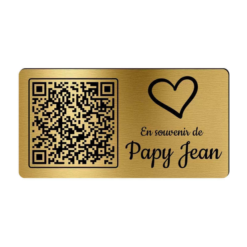 Plaque funéraire QR Code gravée coeur horizontale – Mémorial numérique personnalisé
