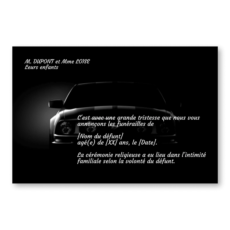 Faire part de Décès Voiture Noire Faire part de Décès Voiture Noire