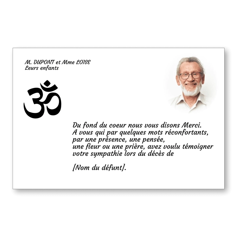 Carte de Remerciement Décès Religion Hindouisme Om