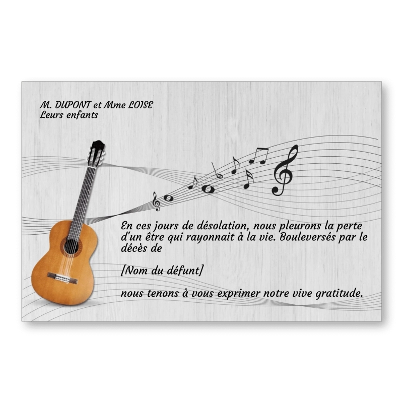 Carte de Remerciement Décès Guitare Carte de Remerciement Décès Guitare