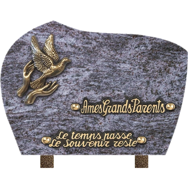 Plaque funéraire granit Nuage Mains Colombe 25x18cm (moyen)