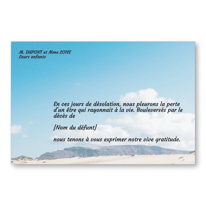 Carte de Remerciement Décès Dunes Carte de Remerciement Décès Dunes