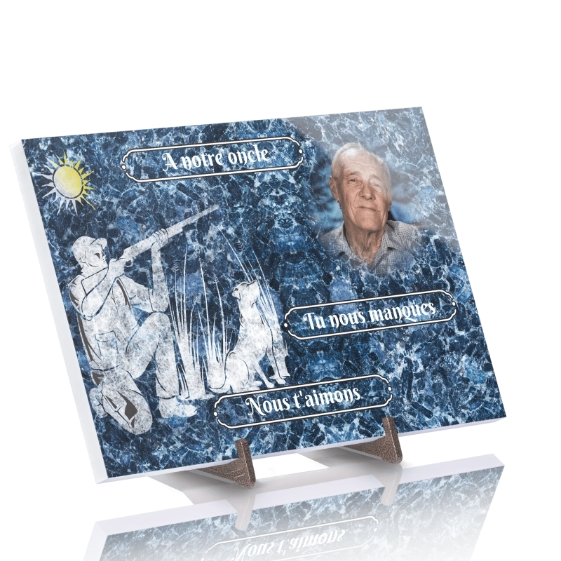 Plaque Funéraire Chasse effet Granit en Pierre Acrylate