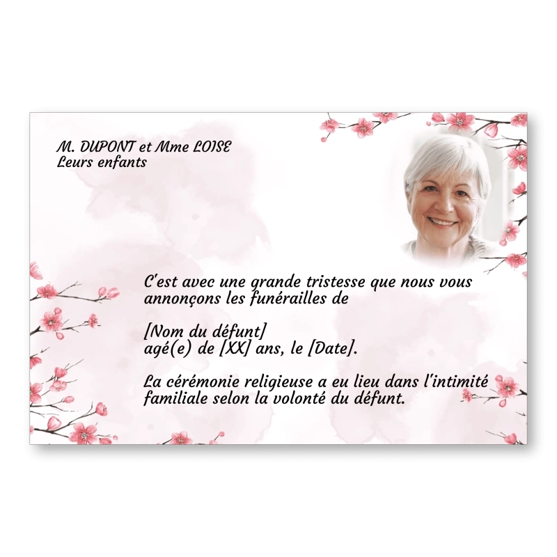 Faire Part de Décès Aquarelle Fleur Cerisier Faire Part de Décès Aquarelle Fleur Cerisier