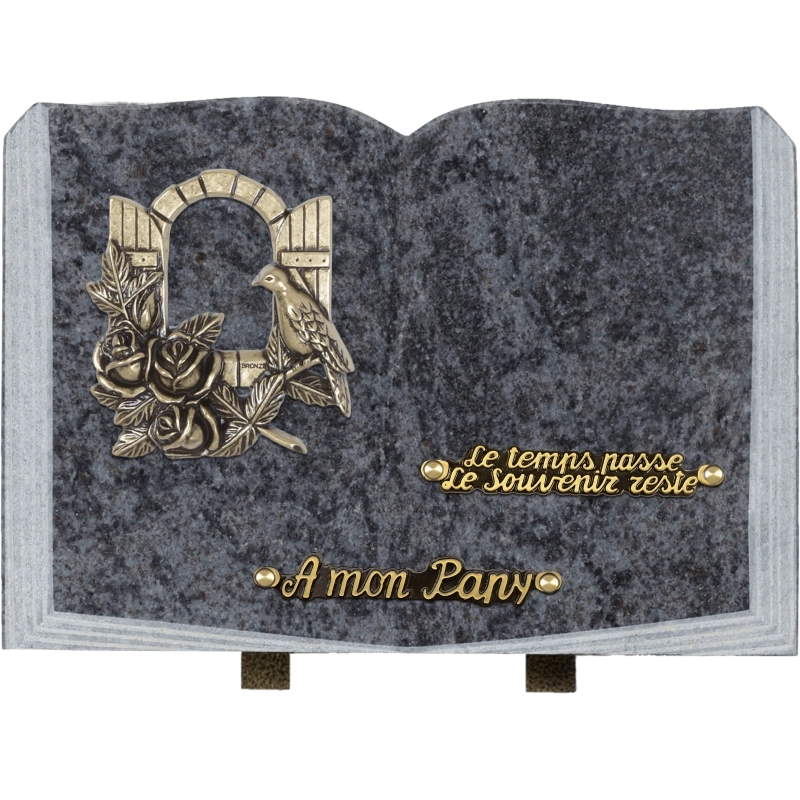 Plaque funéraire granit Livre Fenêtre Oiseau 35x25cm (grand)
