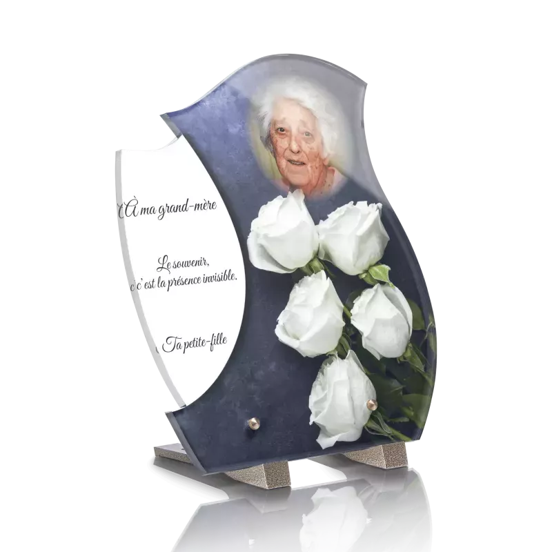 Plaque Funéraire Design Rose Blanche Marbre