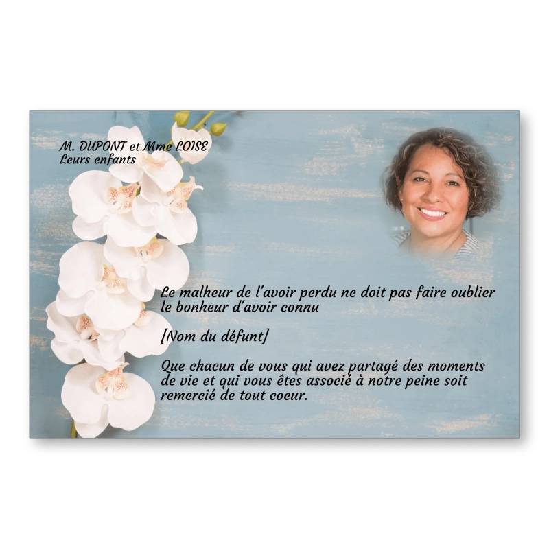 Carte de Remerciement Décès Orchidée Carte de Remerciement Décès Orchidée