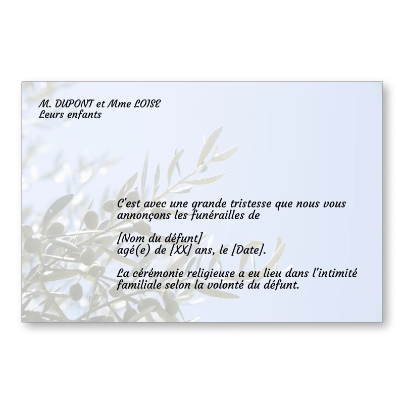 Faire Part de Décès Olivier