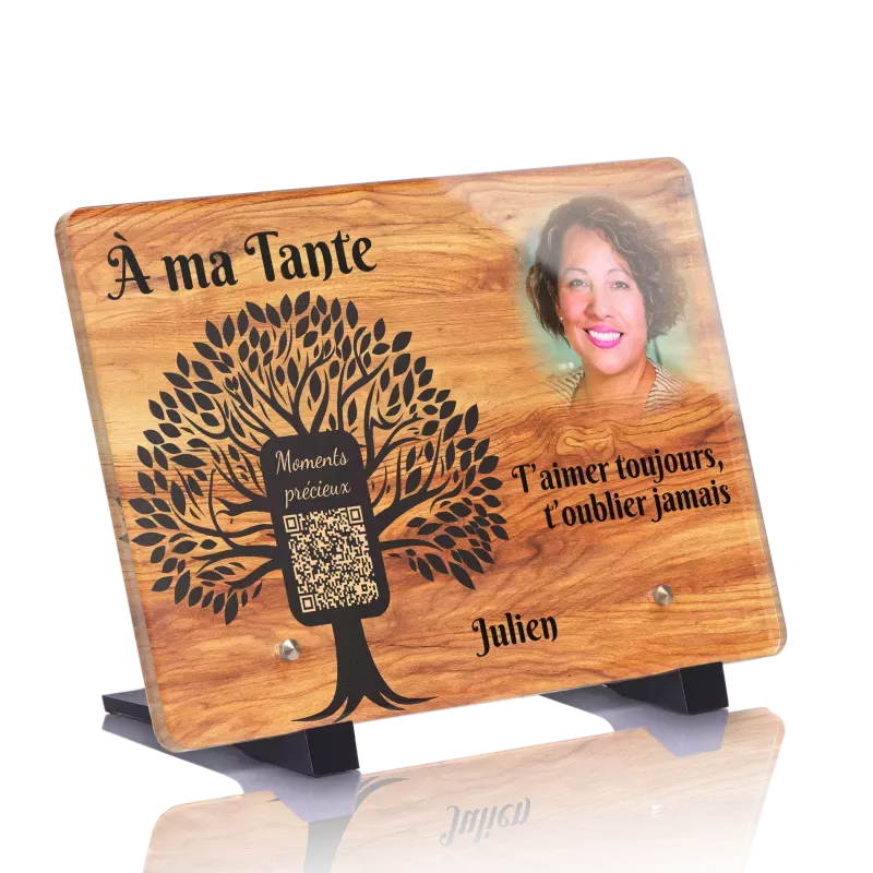 Plaque funéraire QR Code - Bois Chêne Arbre