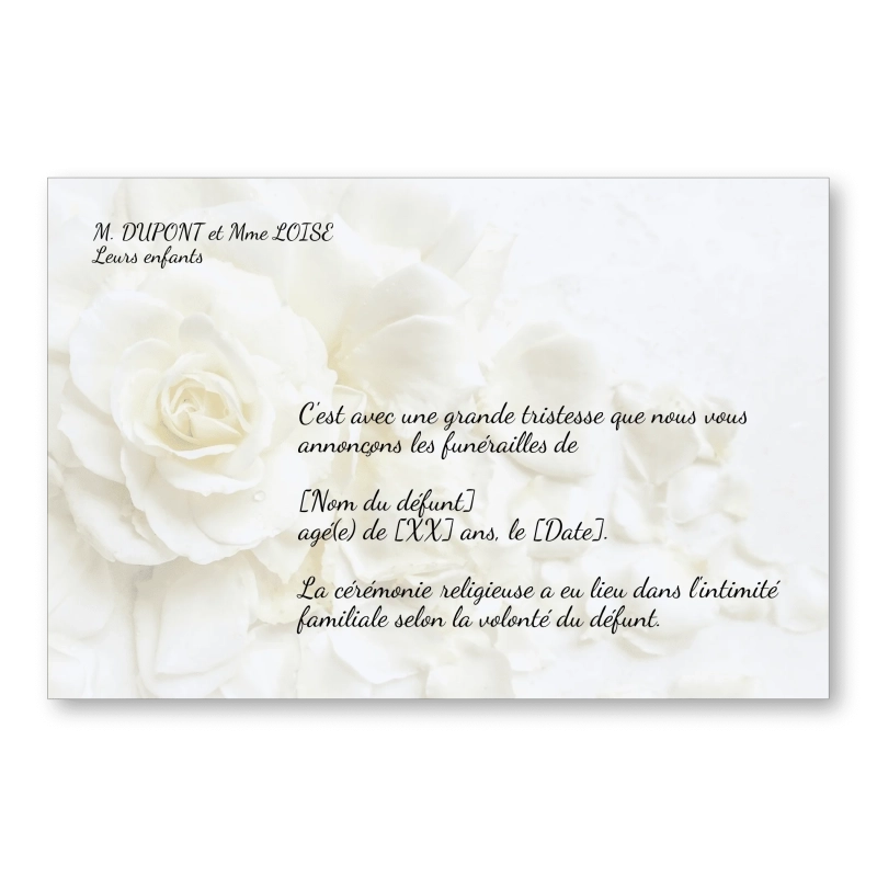 Faire Part de Décès Rose Blanche Pétales Faire Part de Décès Rose Blanche Pétales