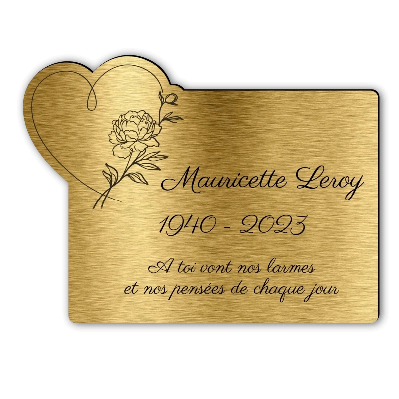Plaque Funéraire Gravée Forme Coeur Pivoine Plaque Funéraire Gravée Forme Coeur Pivoine