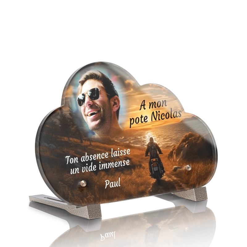Plaque Funéraire Nuage Moto Couché de Soleil Plaque Funéraire Nuage Moto Couché de Soleil