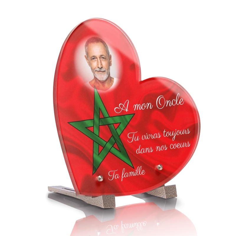 Plaque Funéraire Coeur Drapeau Maroc