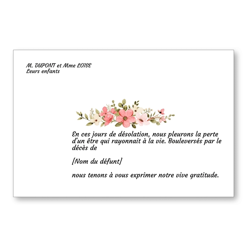 Carte de Remerciement Décès Fleur Couronne