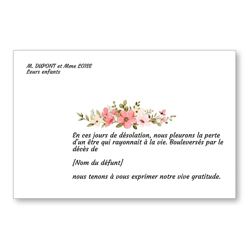 Carte de Remerciement Décès Fleur Couronne Carte de Remerciement Décès Fleur Couronne