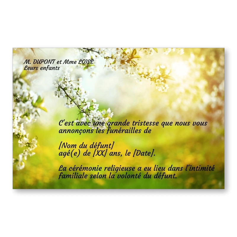 Faire part de Décès Fleurs Faire part de Décès Fleurs