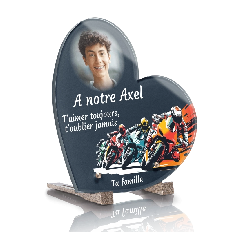 Plaque Funéraire Coeur Moto Circuit Piste
