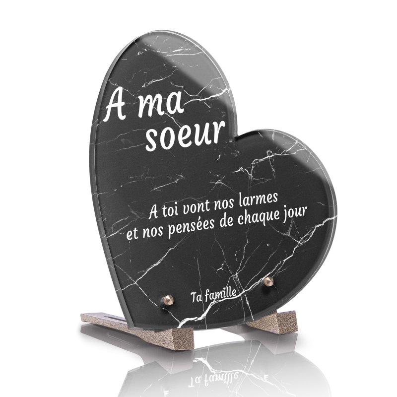 Plaque Funéraire Coeur Effet Marbre noir Plaque Funéraire Coeur Effet Marbre noir