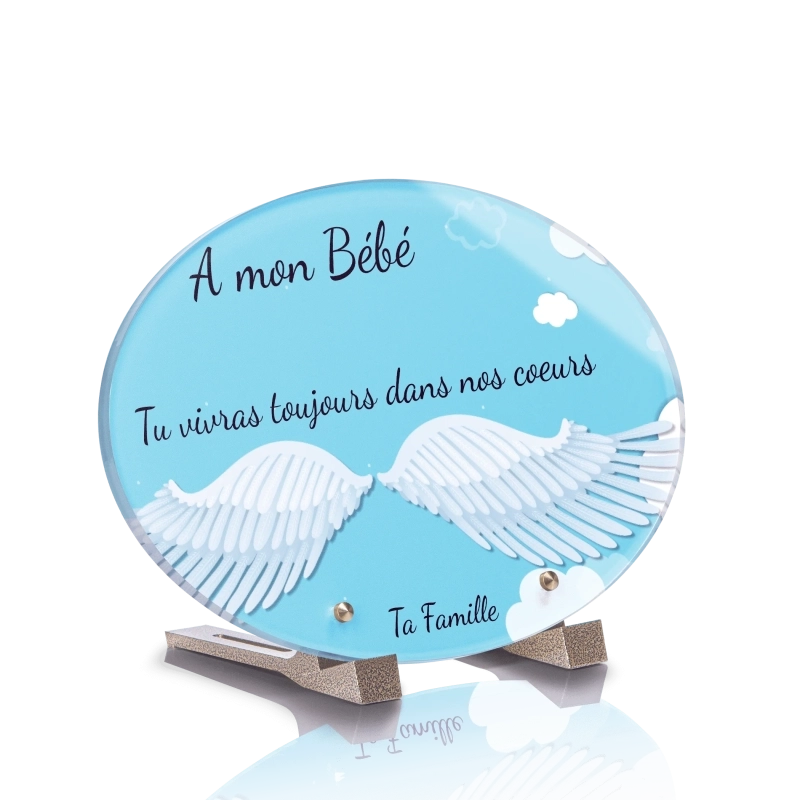 Plaque Tombale Bébé avec ailes Ovale