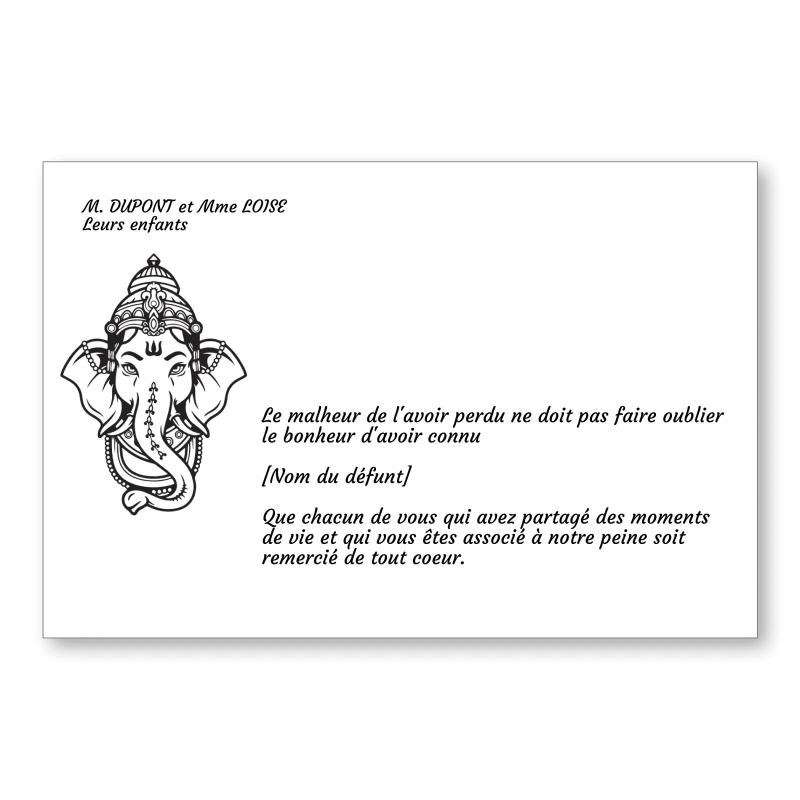Carte de Remerciement Décès Religion Hindouisme Ganesh 2