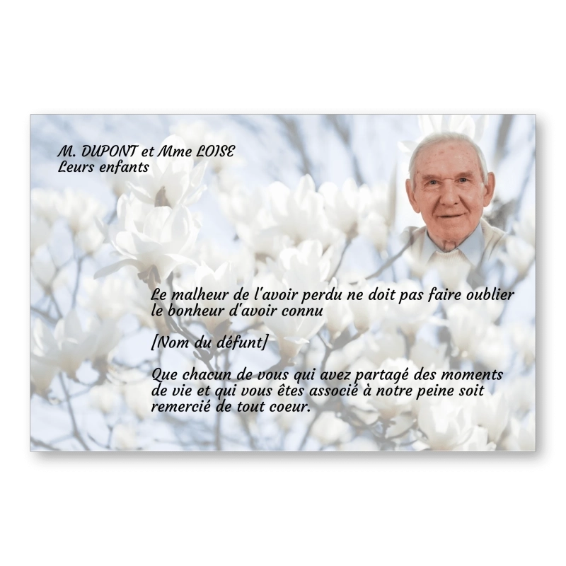 Carte de Remerciement Décès Arbre Fleurs Blanches Carte de Remerciement Décès Arbre Fleurs Blanches