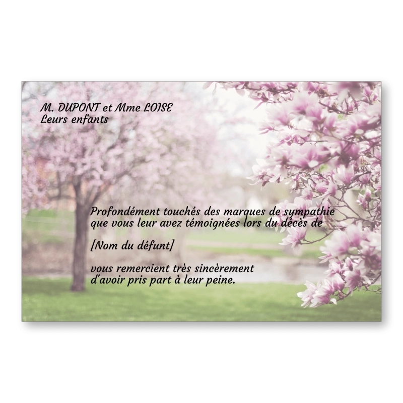 Carte de Remerciement Décès Arbres Fleurs Magnolia