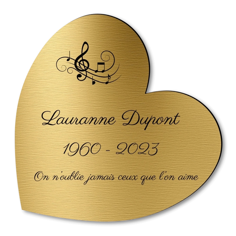 Plaque Funéraire Coeur Gravée Note de musique Plaque Funéraire Coeur Gravée Note de musique