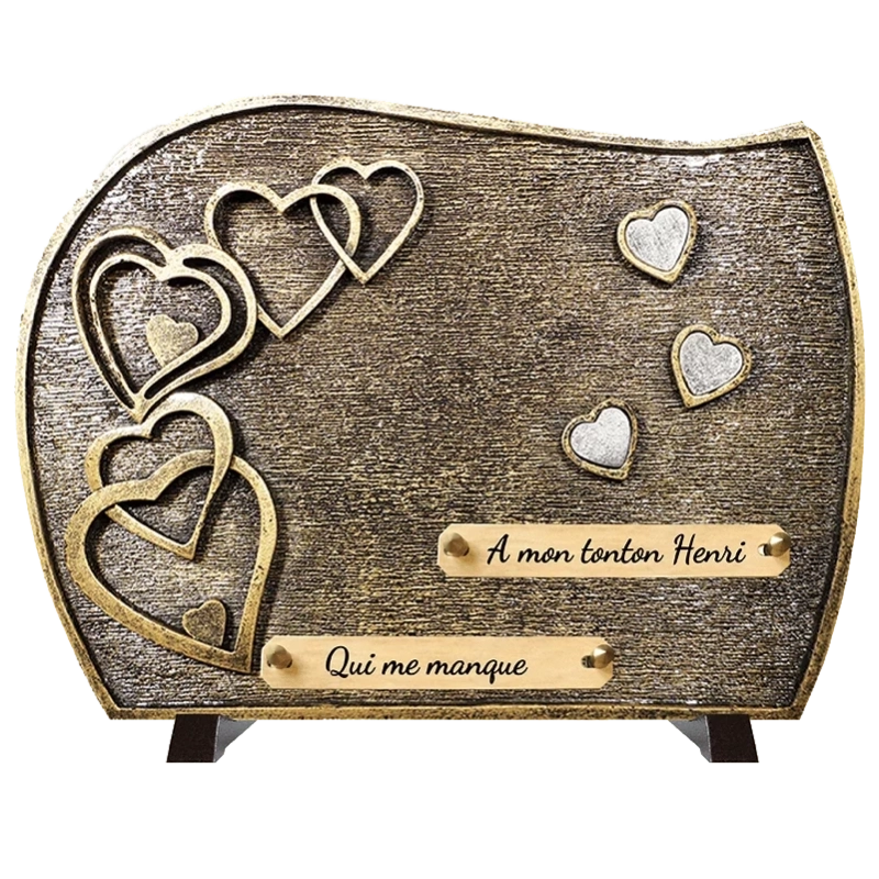 Plaque Funéraire Coeurs Bronze en Granit Acrylate Plaque Funéraire Coeurs Bronze en Granit Acrylate