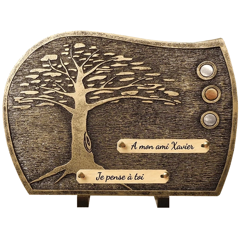 Plaque Funéraire Arbre Bronze en Granit Acrylate