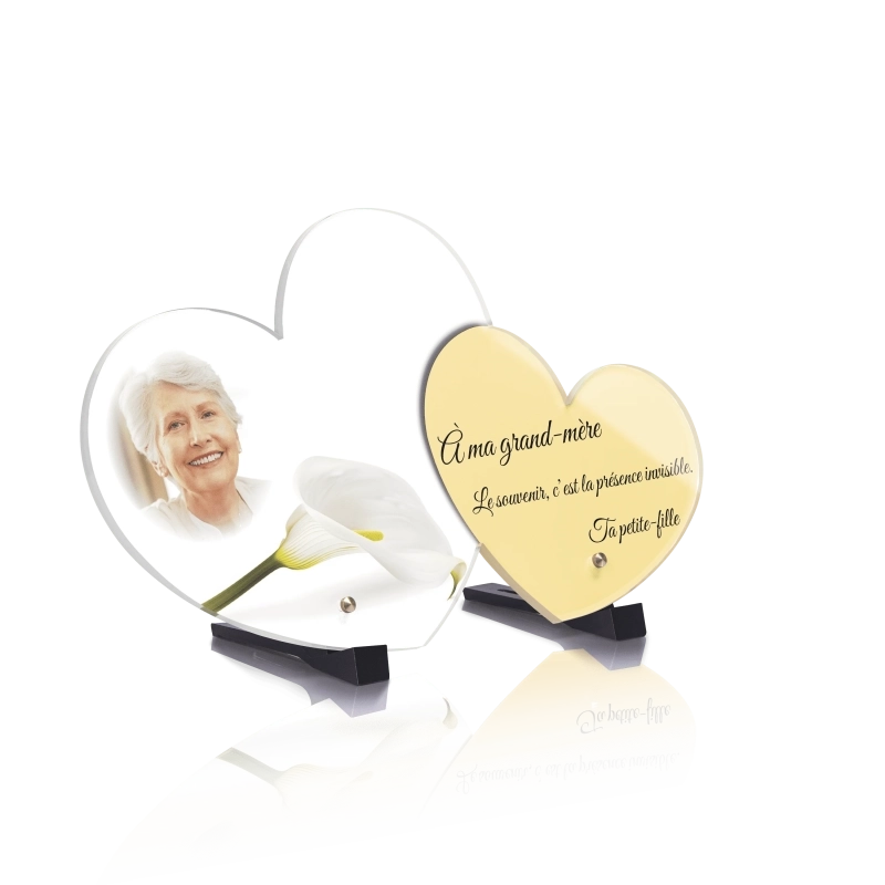 Plaque Funéraire Double Coeur Fleur Arum Plaque Funéraire Double Coeur Fleur Arum