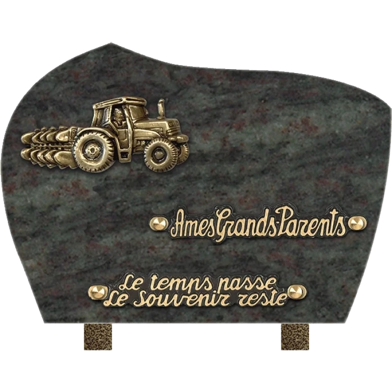Plaque funéraire granit Nuage Tracteur 25x18cm (moyen)