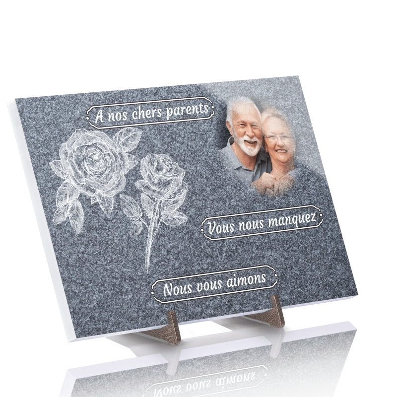 Plaque Funéraire Roses effet Granit en Pierre Acrylate Plaque Funéraire Roses effet Granit en Pierre Acrylate