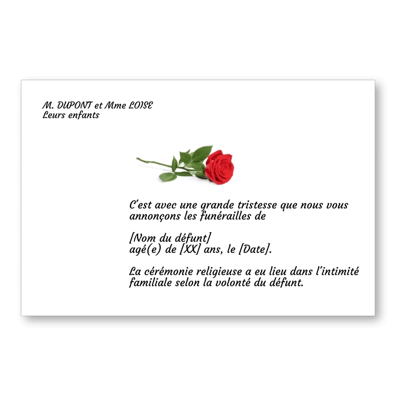Faire part de Décès Rose Rouge Faire part de Décès Rose Rouge