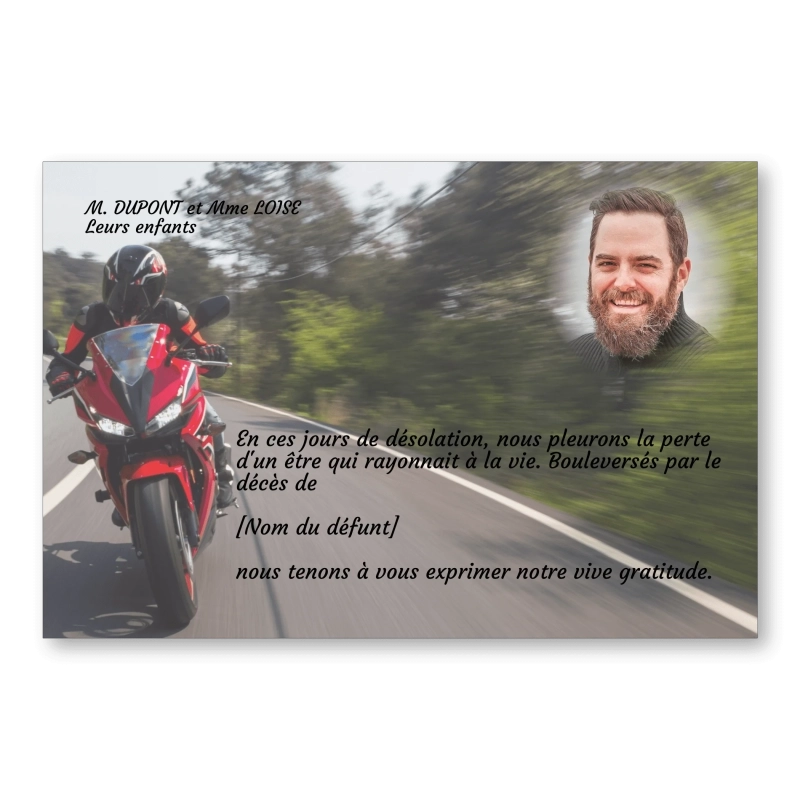 Carte de Remerciement Décès Moto 2 Carte de Remerciement Décès Moto 2